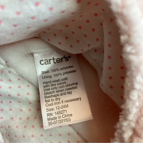 Carter’s Pale Pink Baby Girl Sherpa Plush Hat and Mitten Gloves Set 12-24 Months - Picture 4 of 6